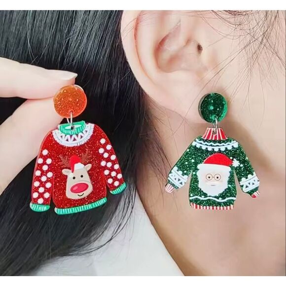 NWT 3 PC Set Of Glittery Fun Ugly Christmas Sweater Dangle Earrings - Picture 8 of 8